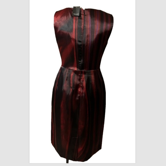 Tahari Dress Ruby Red Black Purple 6 Faux Stretch Silk Sheath NWT $198 - Picture 4 of 10